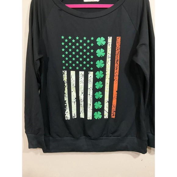 Womens St Patrick's Day American Flag Shirt M Black Shamrock America USA Irish - Picture 2 of 6
